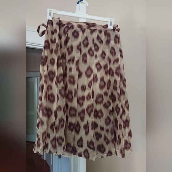 Lafayette 148 New York Brown Linen/Silk Blend Animal Print Skirt Size 8 - Picture 3 of 12